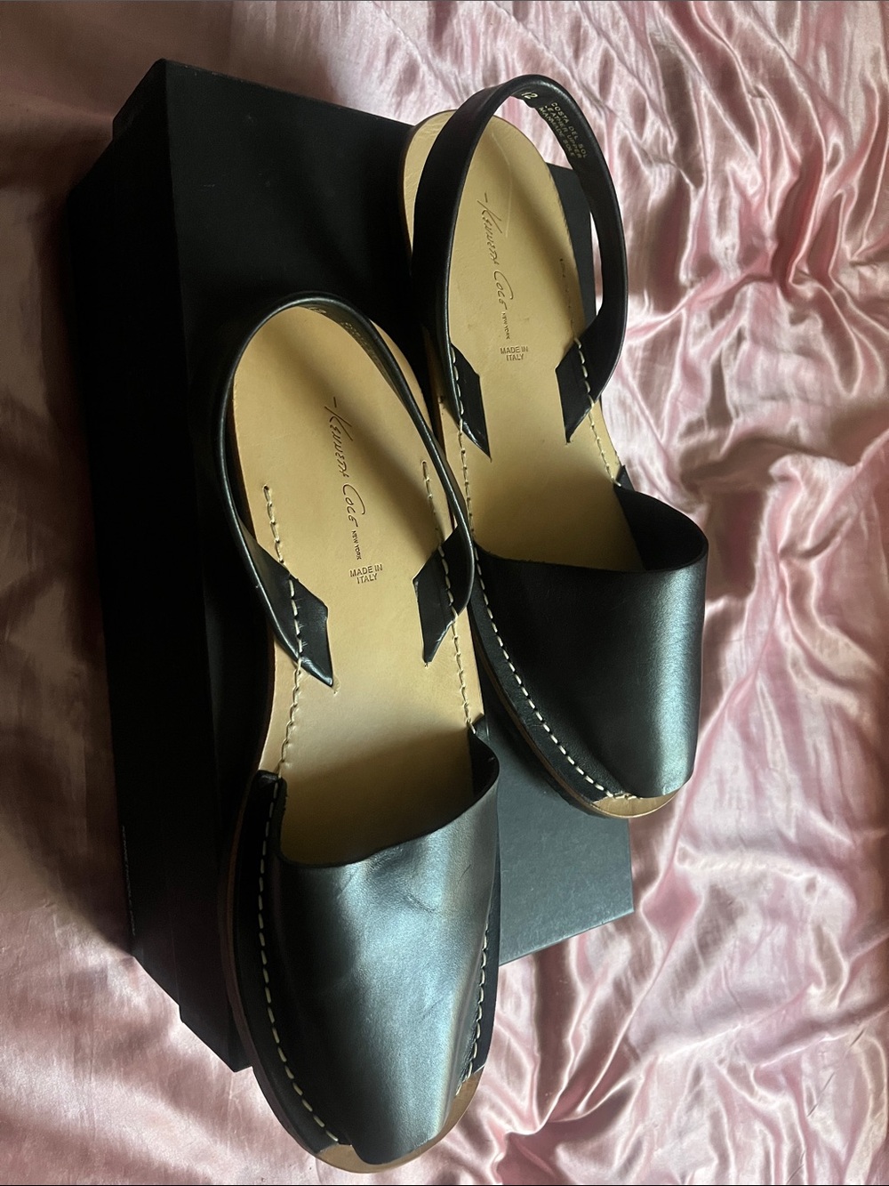Kenneth Cole Black Leather Slingback Sandals